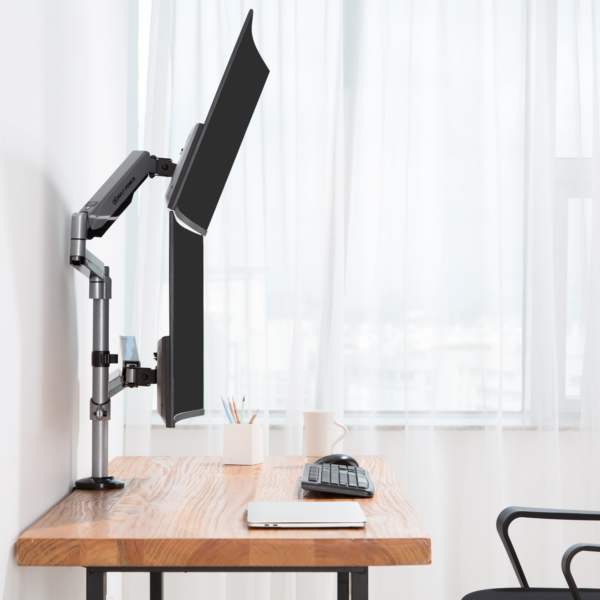 AVLT Dual 17 32 Stacked Monitor Arm Desk Mount Fits Two Flat Curved 