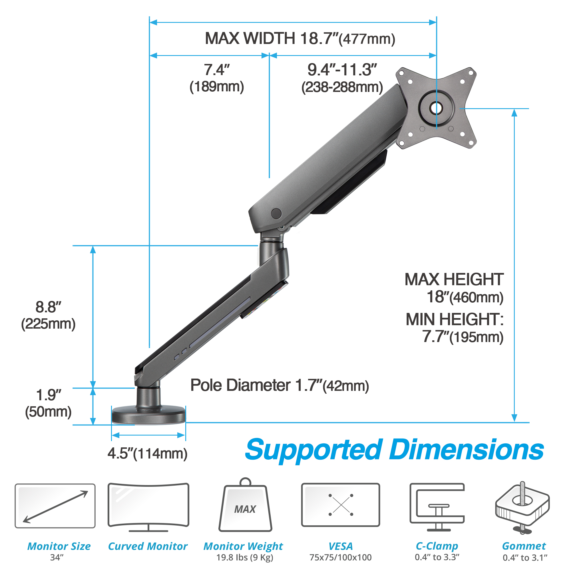 Avlt Rgb Lights Single 13”-34” Monitor Arm Desk Mount Built-in 179 