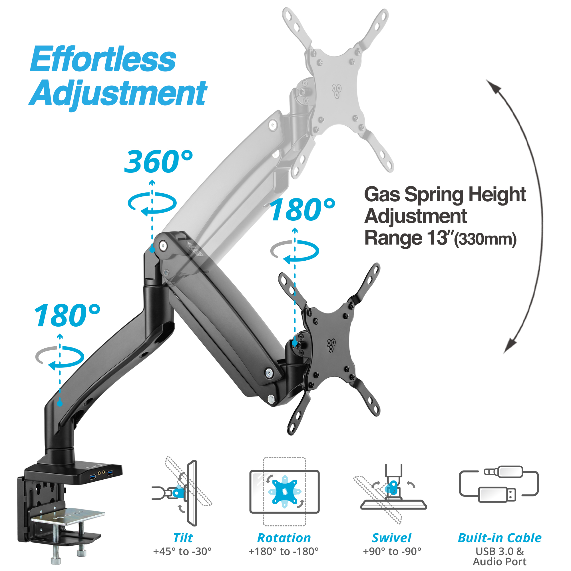 Monitor Mount with Single and Dual Arm Components