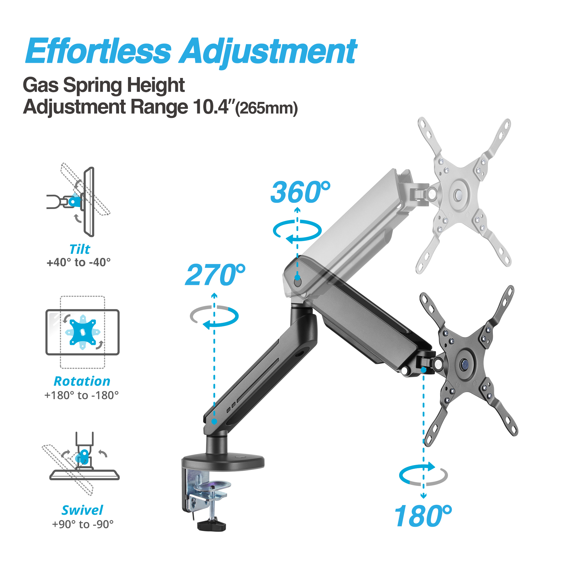 AVLT Single 27”-45” RGB Gaming Monitor Arm Desk Mount Built-in 20 ...